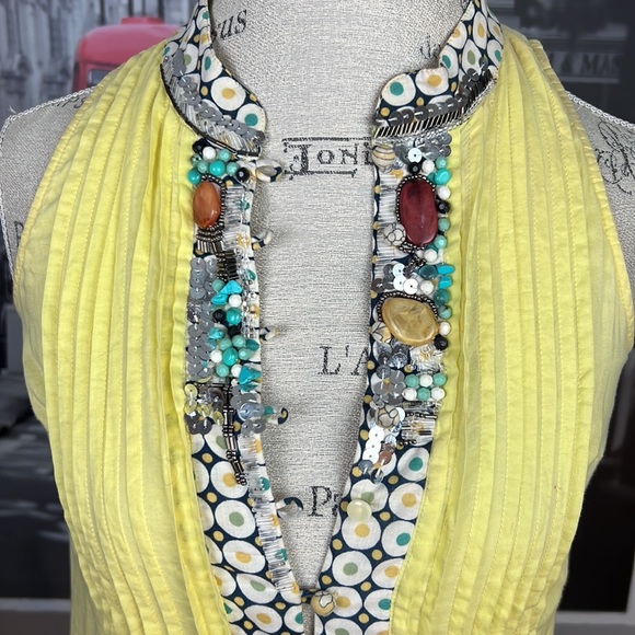 Ryu Boho Yellow Shift Above Knee Sleeveless Cotton Mini Dress hand-Embroidered - Picture 4 of 15